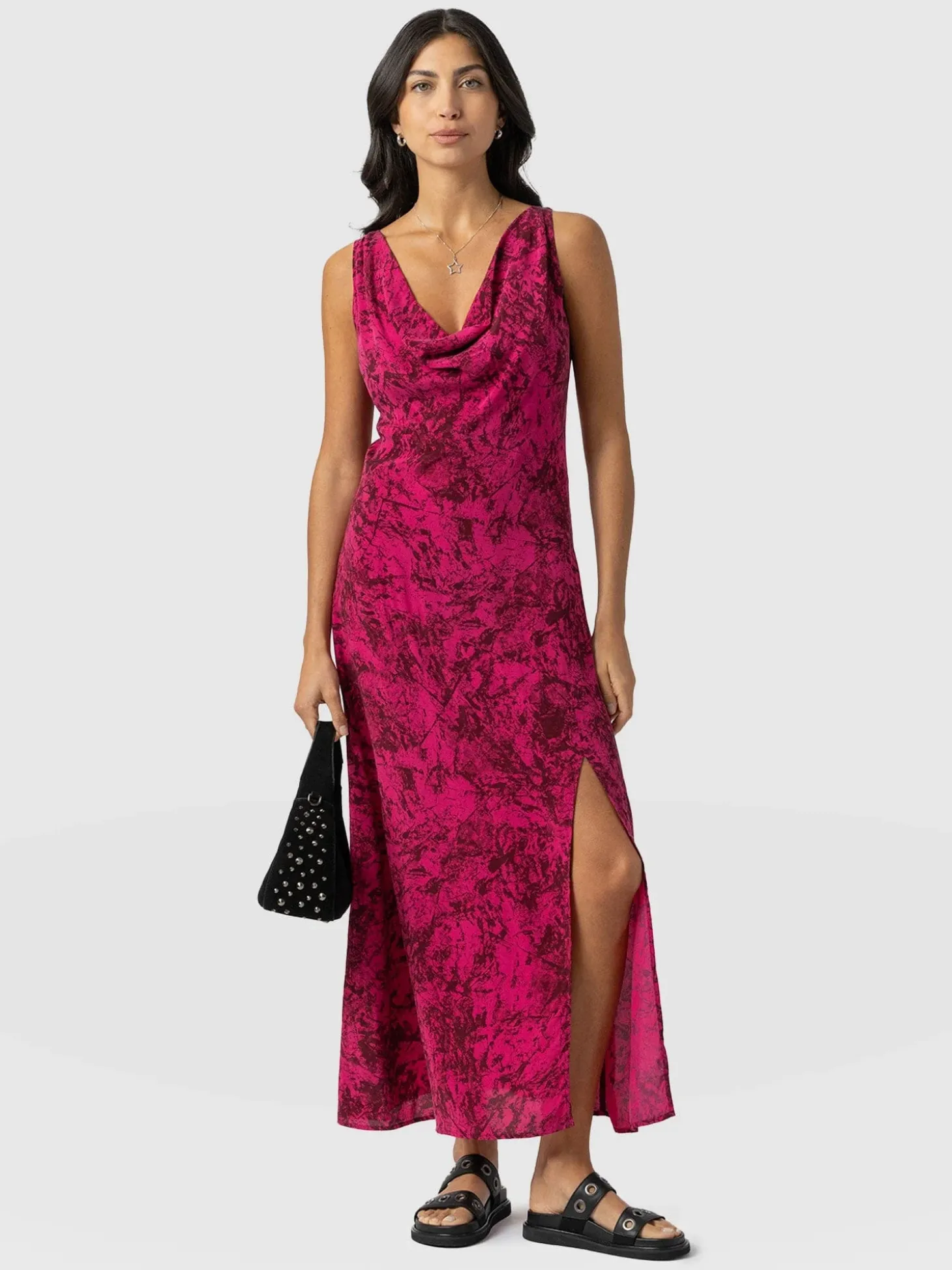 Faye Cowl Neck Dress - Pink Marble