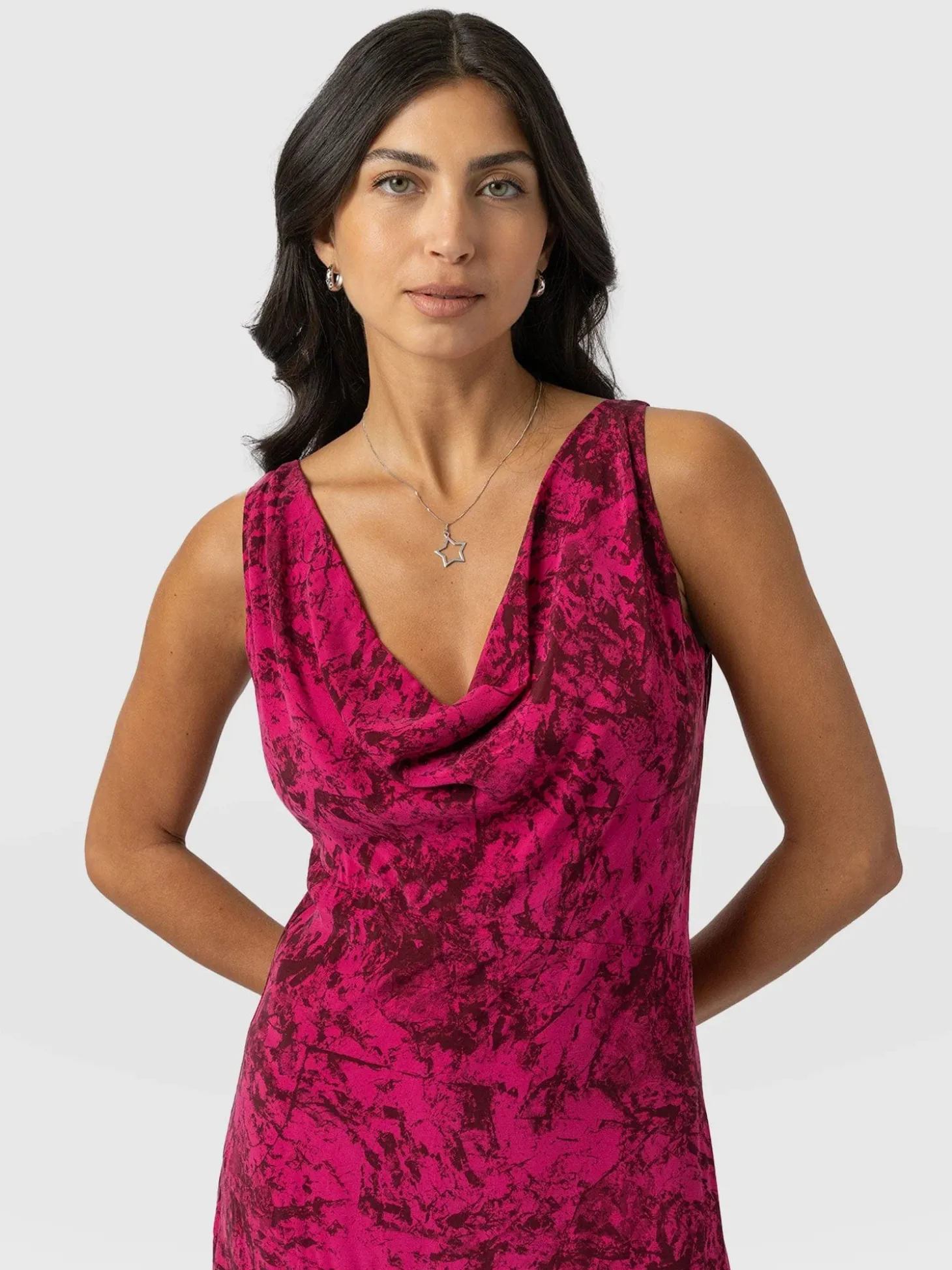 Faye Cowl Neck Dress - Pink Marble