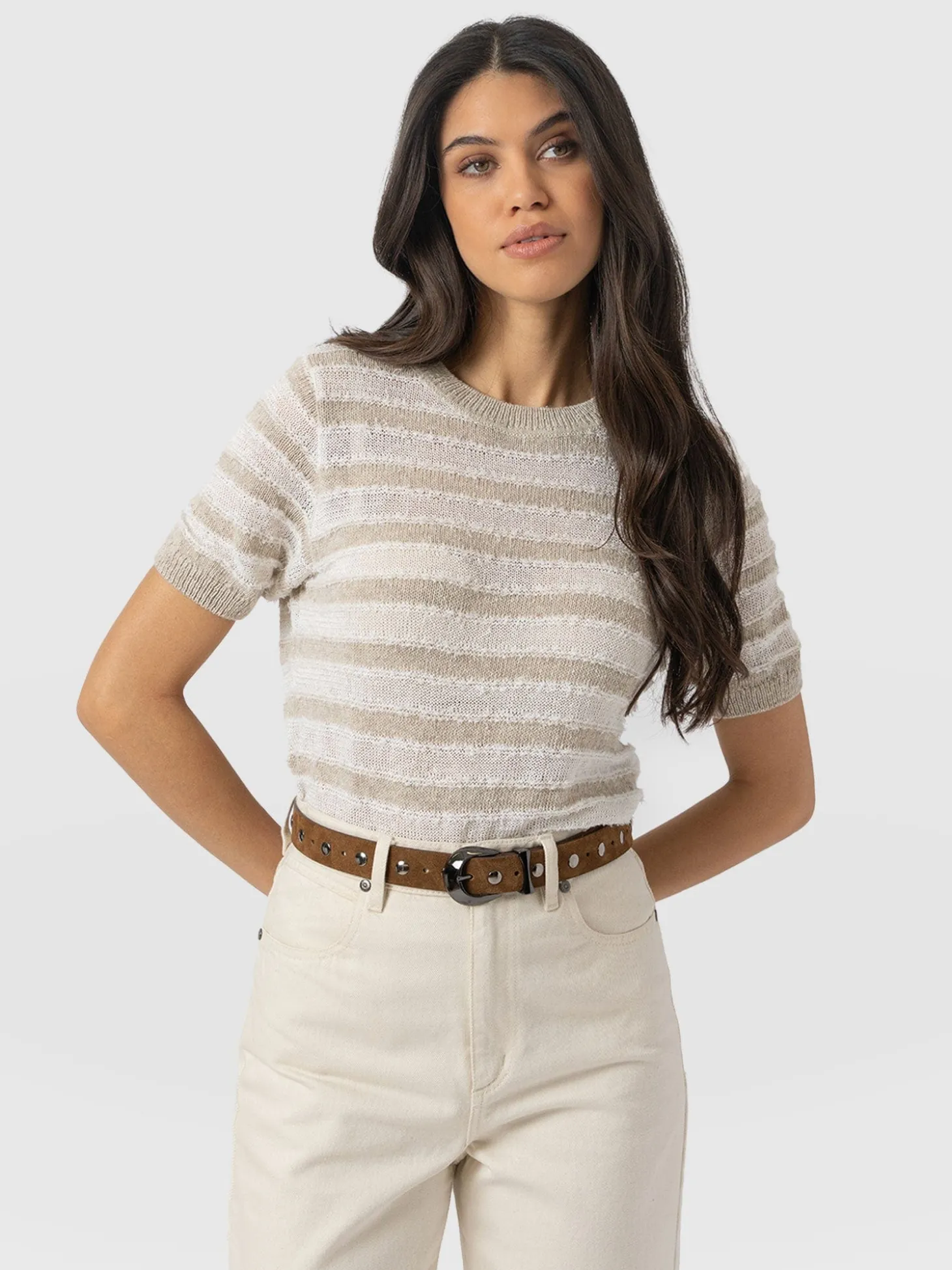 Fearne Knit Tee - Cream Stripe