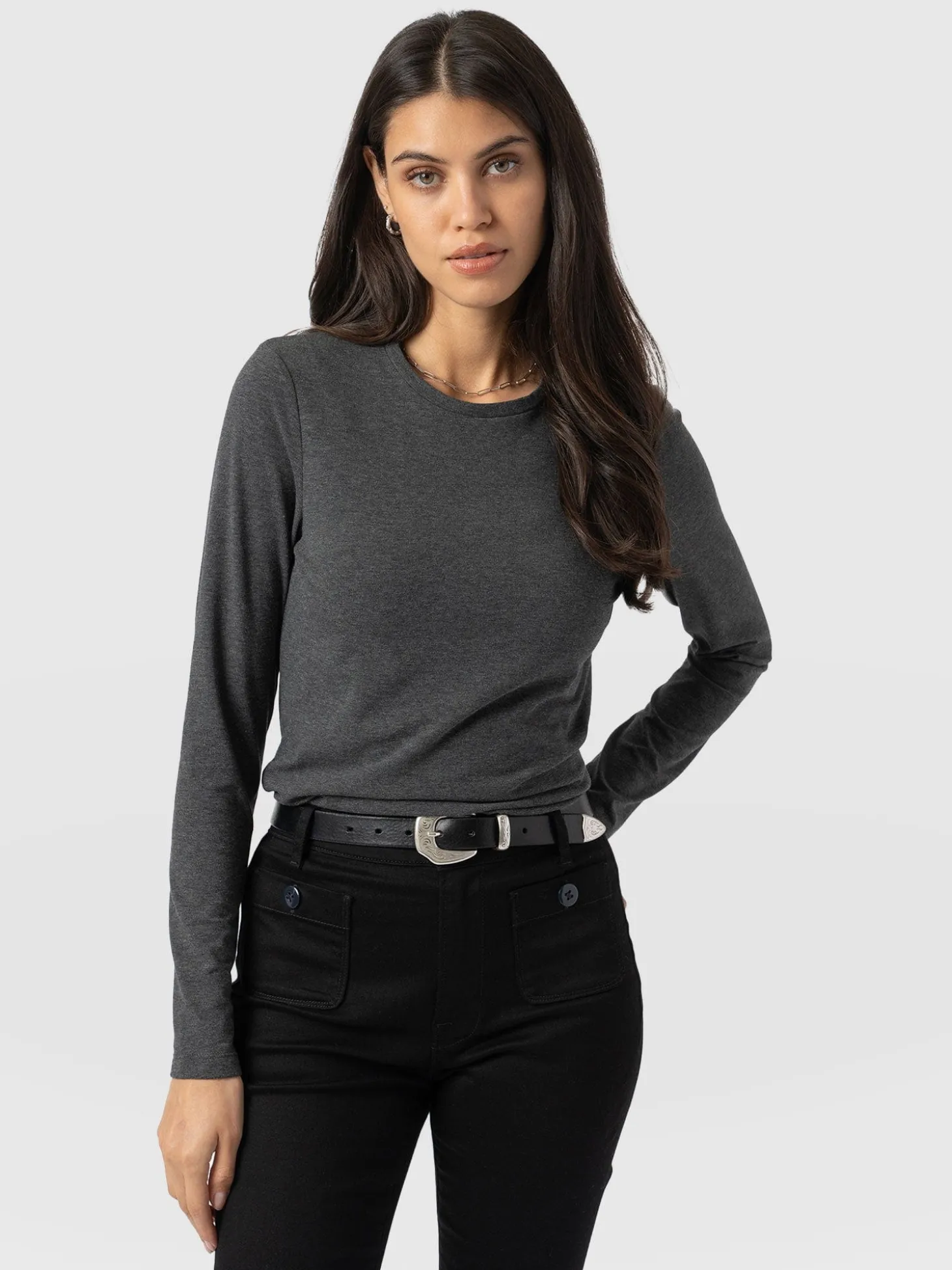 Glen Crew Neck Tee - Charcoal