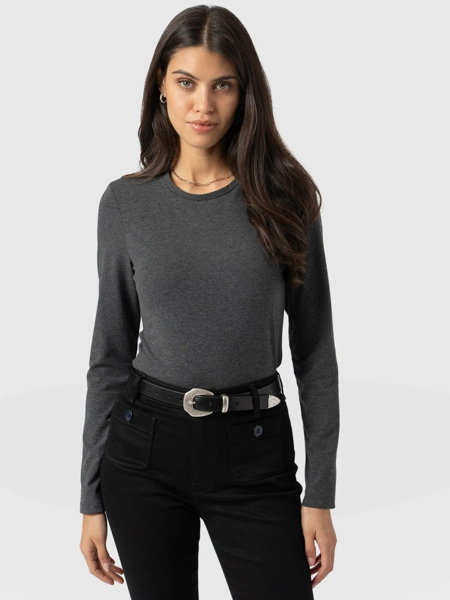 Glen Crew Neck Tee - Charcoal