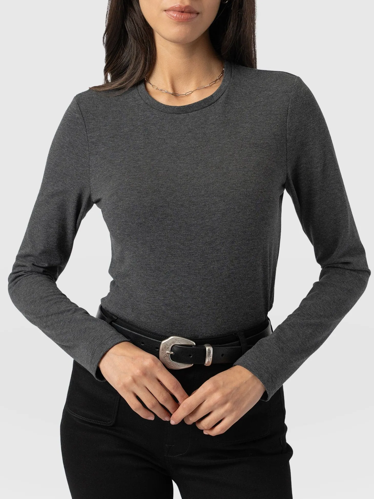 Glen Crew Neck Tee - Charcoal