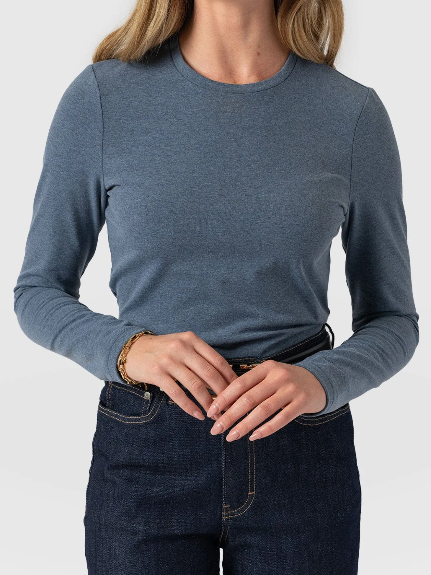 Glen Crew Neck Tee Long Sleeve - Blue