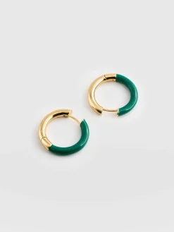Gold Enamel Hoop Earrings - Gold/Green