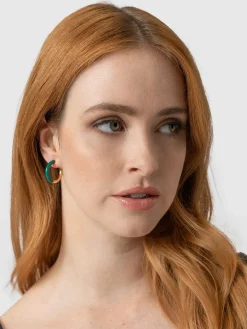 Gold Enamel Hoop Earrings - Gold/Green