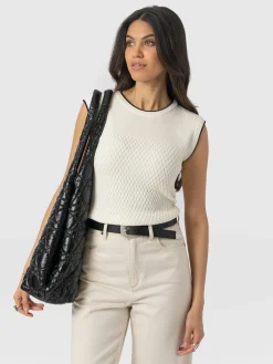 Honeycomb Sleeveless Rib Knit - Cream