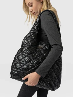 Large Stella Quilted Shoulder Tote Bag - Black