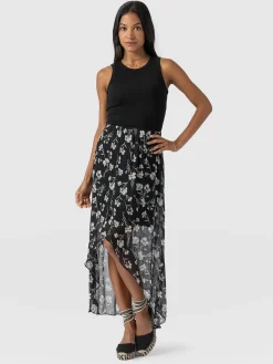 Lexi High Low Skirt - Black Spring Floral