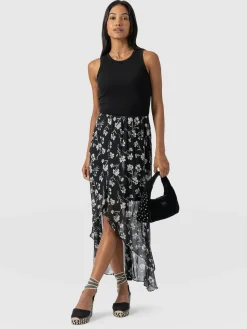 Lexi High Low Skirt - Black Spring Floral