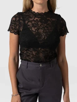 Miranda Lace Short Sleeve Tee - Black