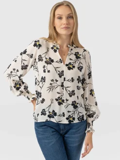 Olivia Blouse - White Spring Floral
