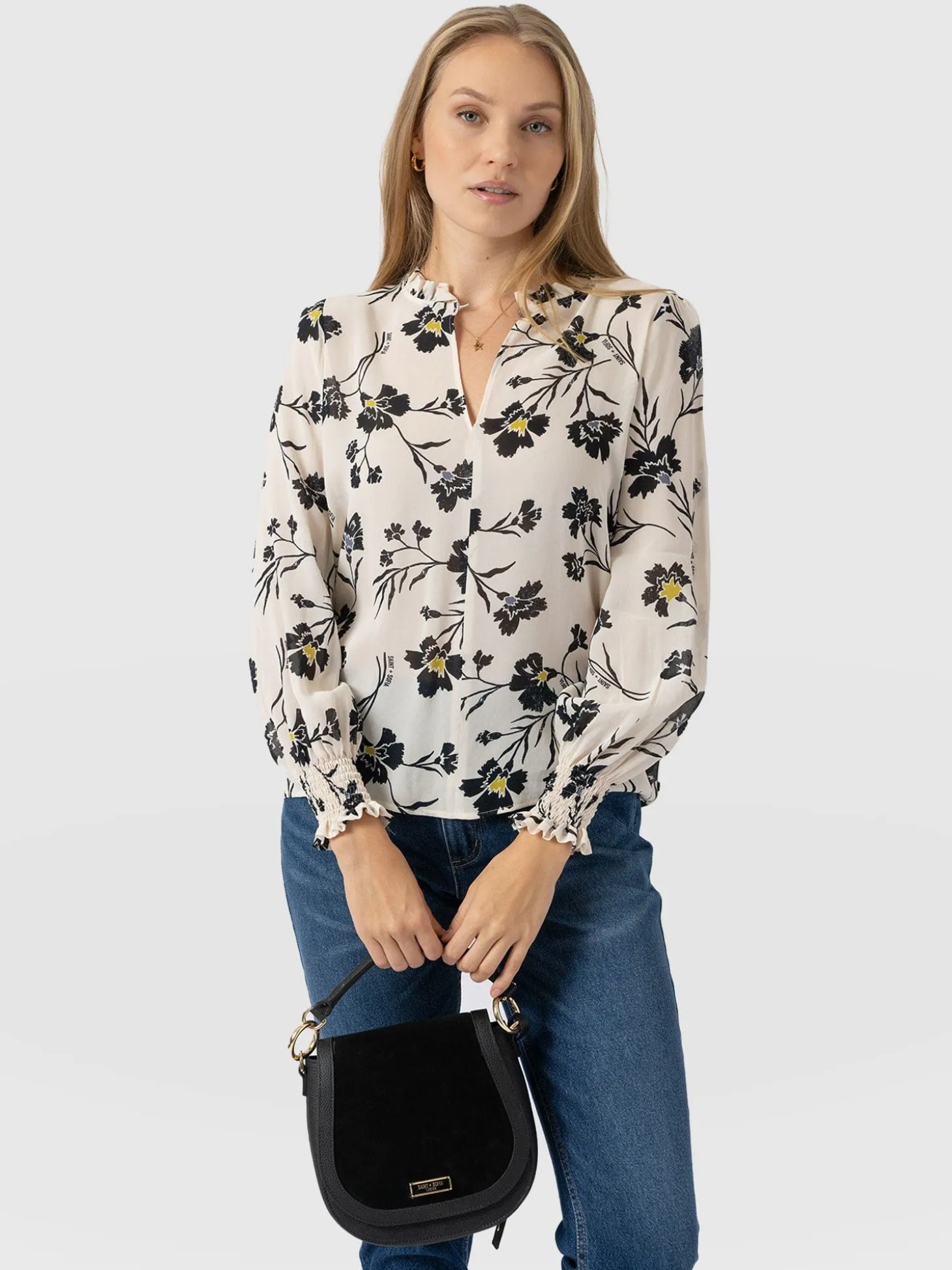 Olivia Blouse - White Spring Floral