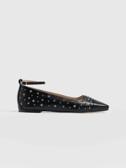 Ophelia Leather Ballerinas - Black Studded