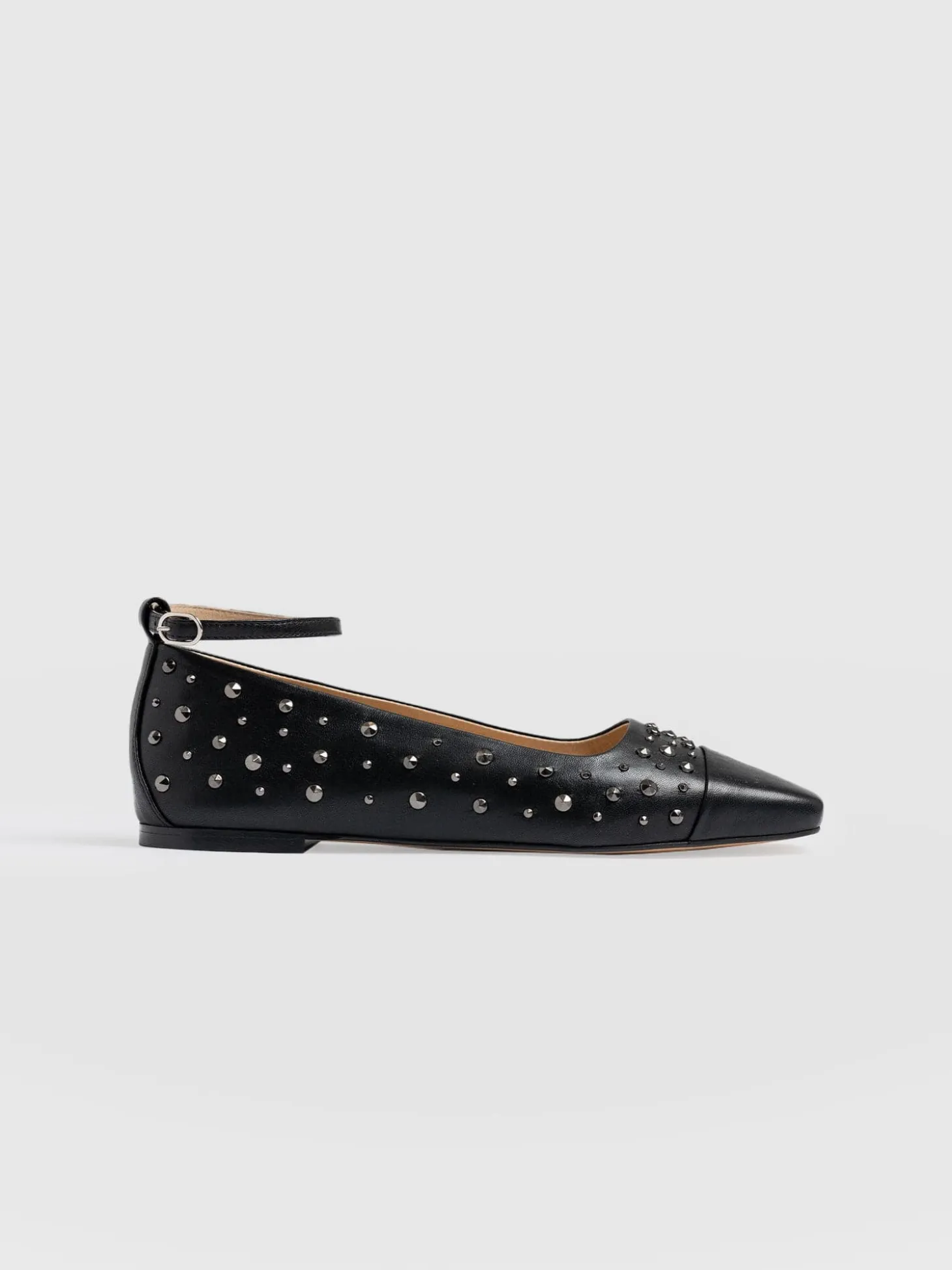 Ophelia Leather Ballerinas - Black Studded