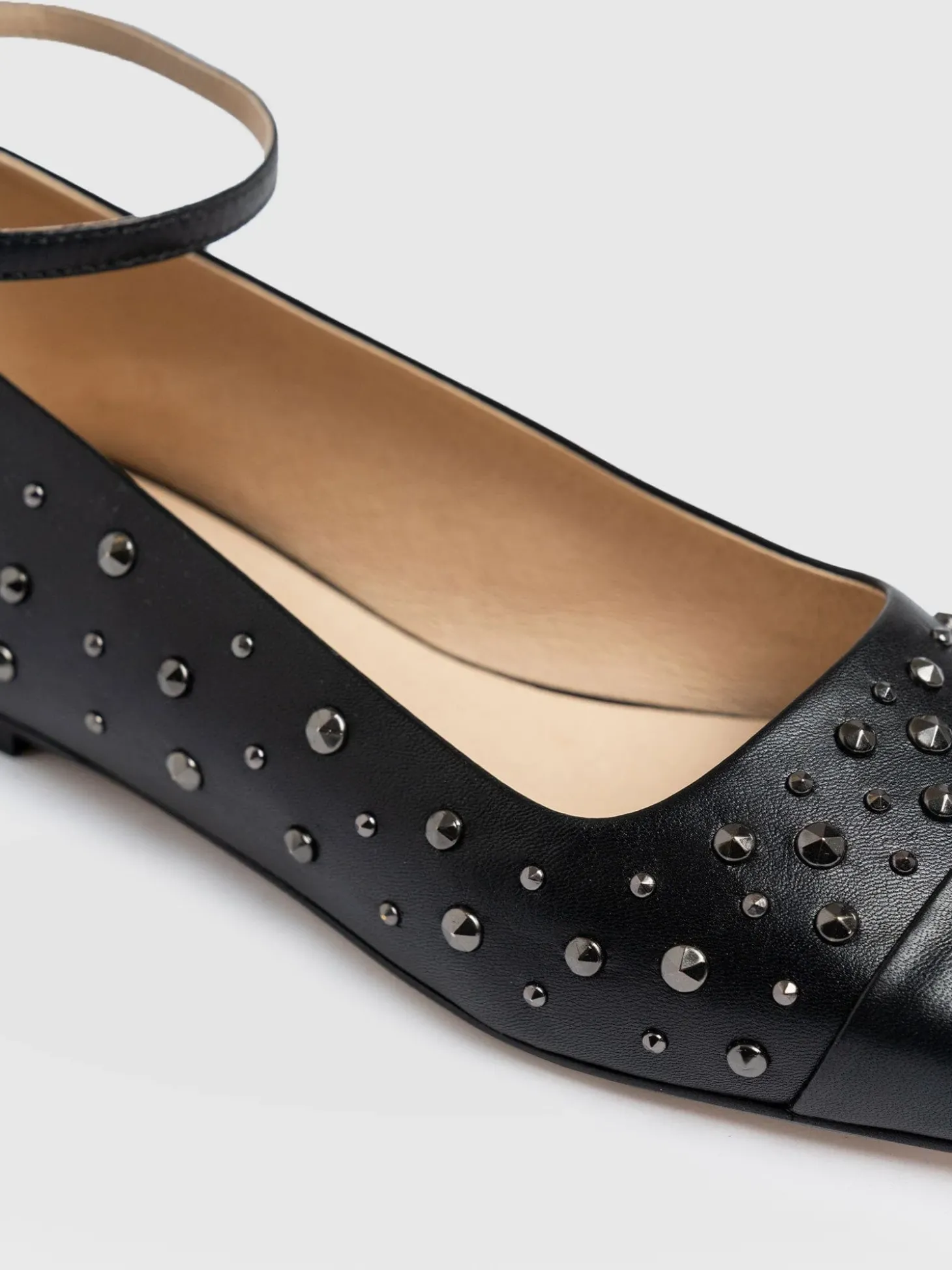 Ophelia Leather Ballerinas - Black Studded
