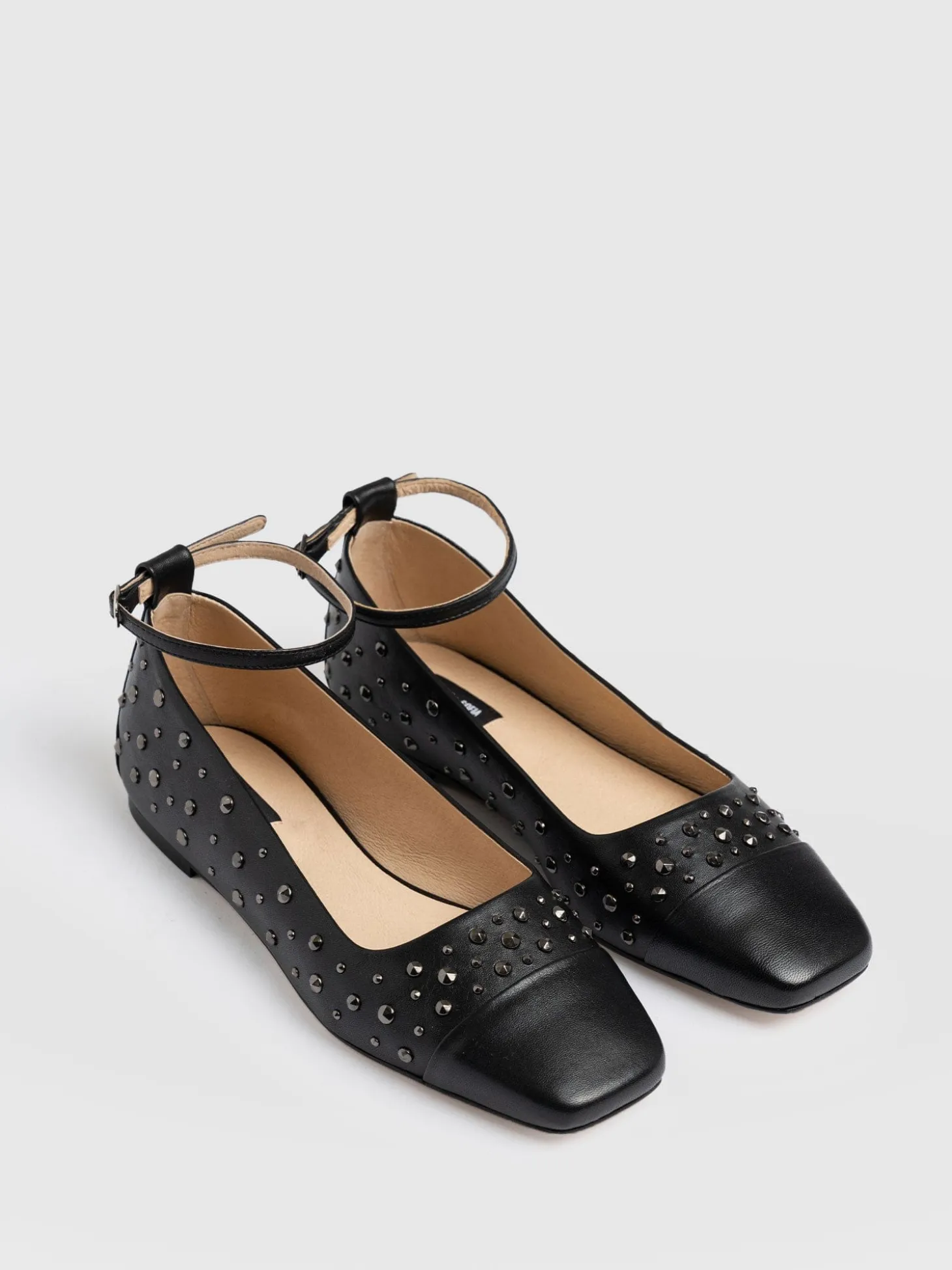 Ophelia Leather Ballerinas - Black Studded