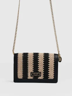 Primrose Wallet on Chain - Beige/Black Raffia