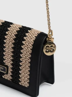 Primrose Wallet on Chain - Beige/Black Raffia