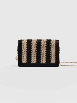 Primrose Wallet on Chain - Beige/Black Raffia