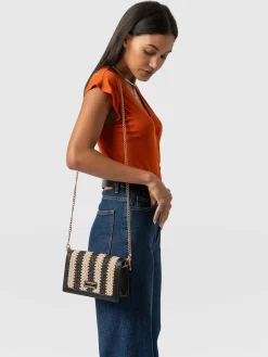 Primrose Wallet on Chain - Beige/Black Raffia