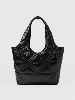 Quilted Stella Shoulder Tote Bag - Black