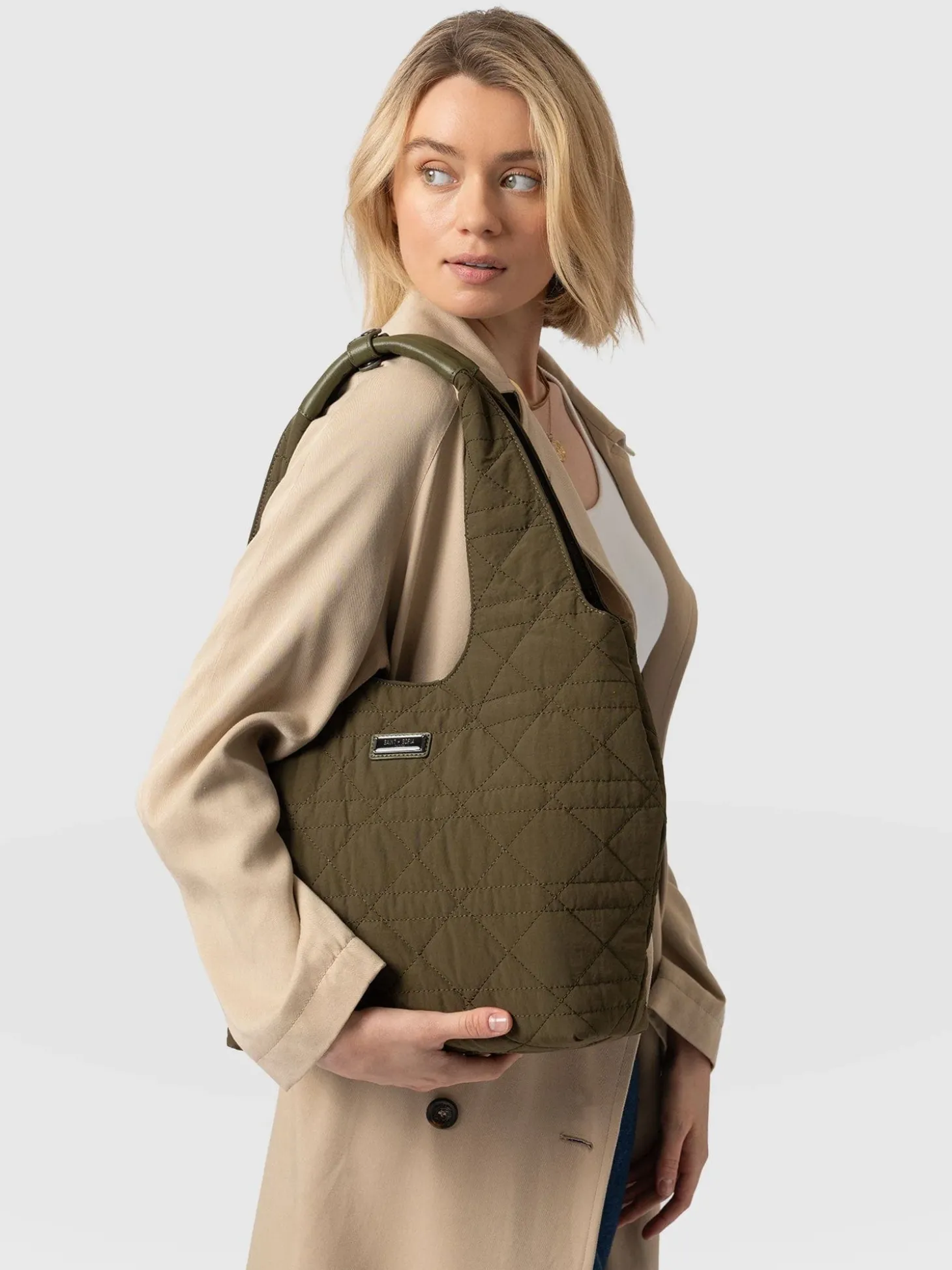 Quilted Stella Shoulder Tote Bag - Khaki