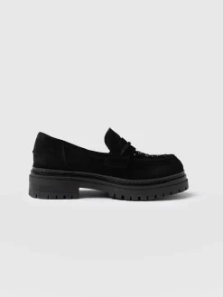 Raine Studded Loafer - Black Suede