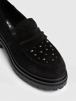 Raine Studded Loafer - Black Suede