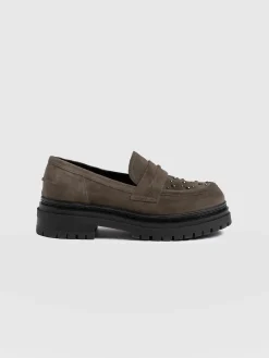 Raine Studded Loafer - Taupe Suede