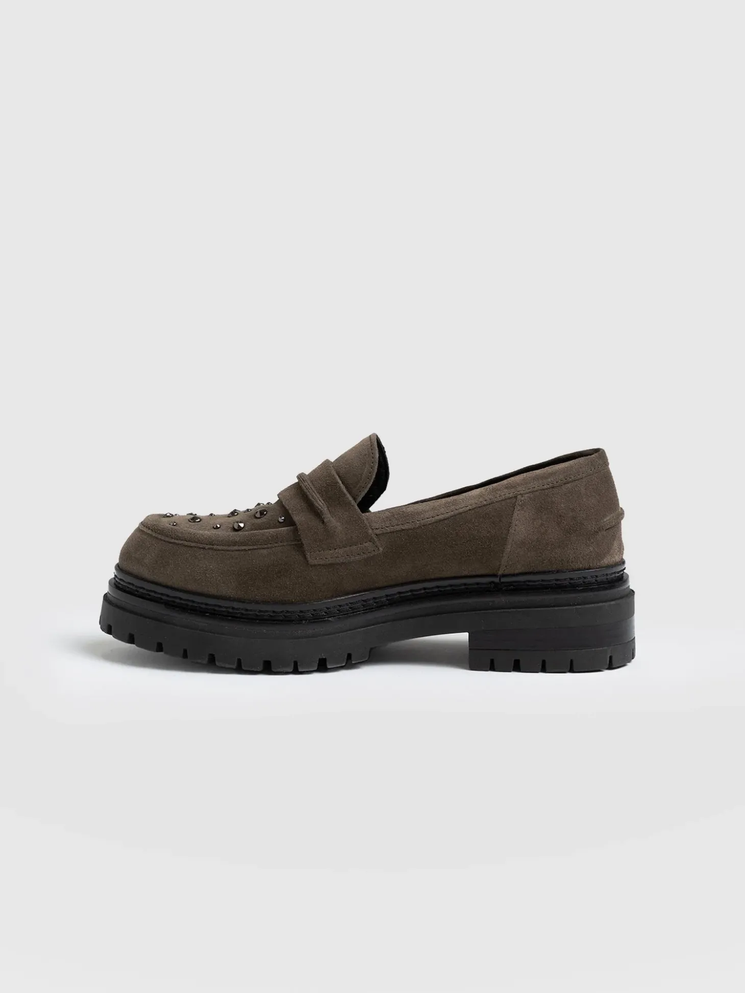 Raine Studded Loafer - Taupe Suede