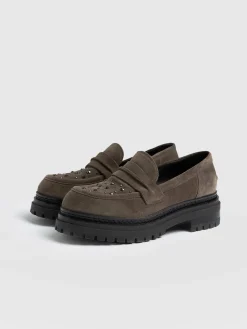 Raine Studded Loafer - Taupe Suede