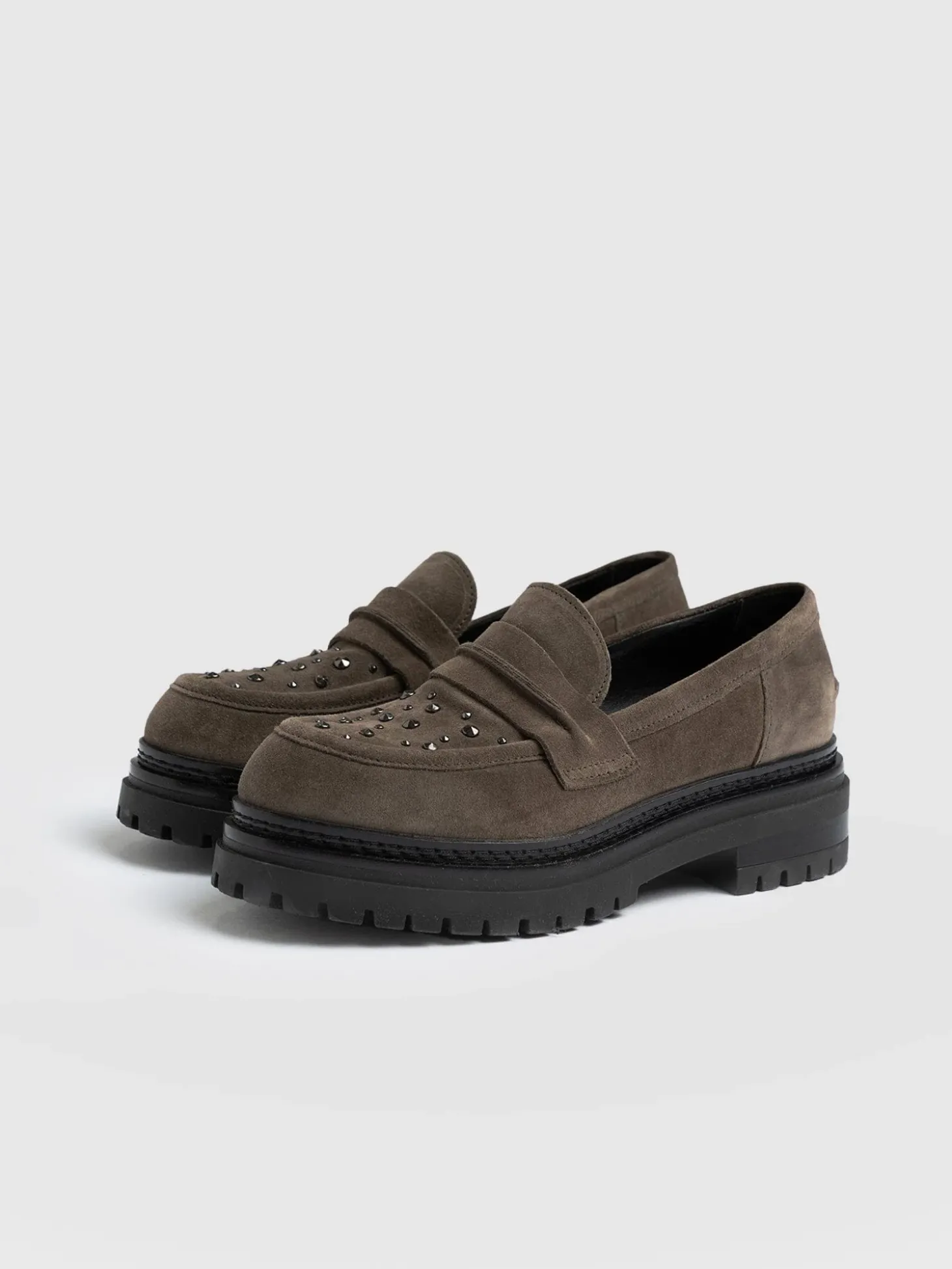 Raine Studded Loafer - Taupe Suede