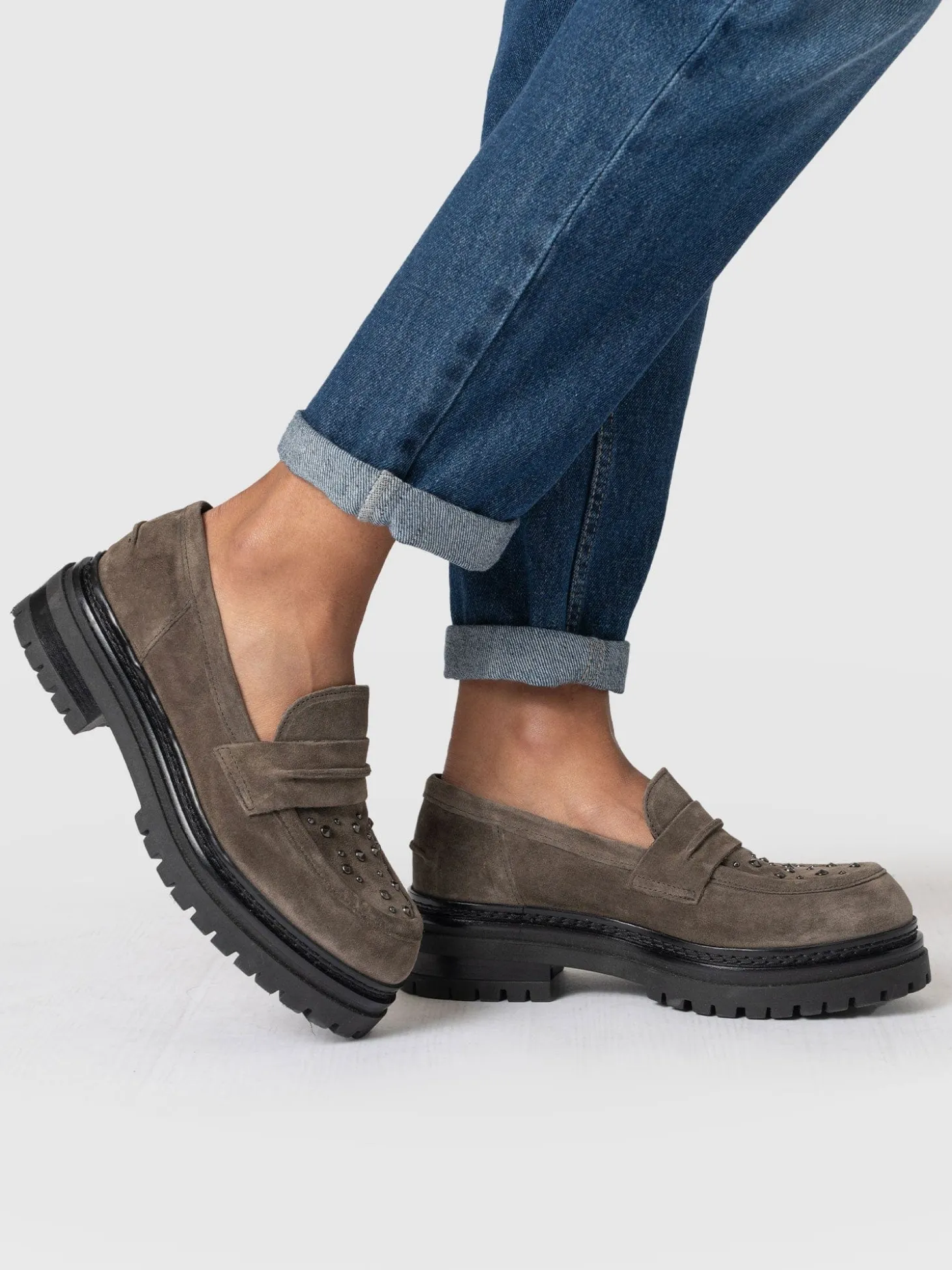 Raine Studded Loafer - Taupe Suede