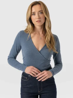 Rosa Wrap Tee Long Sleeve - Blue