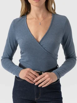 Rosa Wrap Tee Long Sleeve - Blue