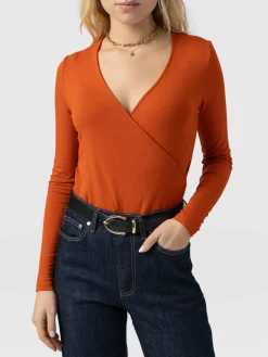 Rosa Wrap Tee Long Sleeve - Amber