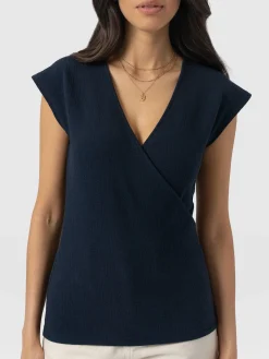 Rosa Wrap Top - Navy Textured