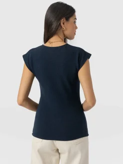 Rosa Wrap Top - Navy Textured