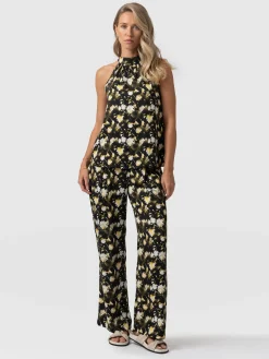 Rowan Wide Leg Pant - Black Daisy Floral