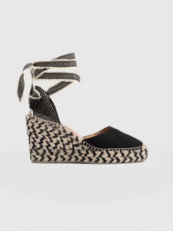 Rowe Espadrille Tie Wedges - Black