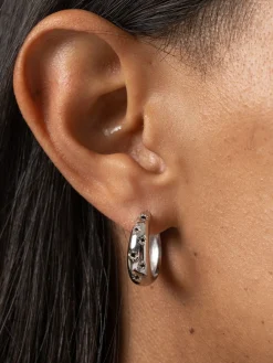 Scatter Star Hoop Earrings - Silver/Black