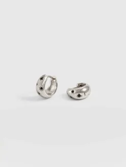 Scatter Star Huggie Earrings - Silver/Black
