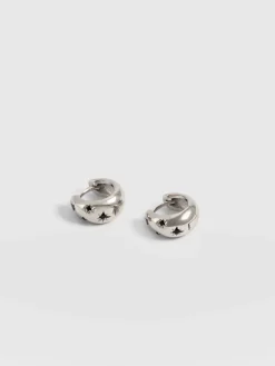 Scatter Star Huggie Earrings - Silver/Black