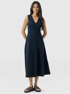 Sleeveless Maggie Wrap Dress - Navy Textured