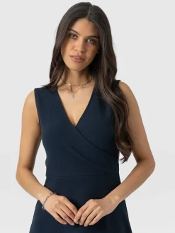 Sleeveless Maggie Wrap Dress - Navy Textured