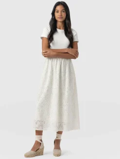 Sophia Contrast Dress - White Broderie