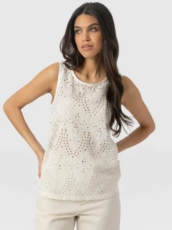 Sophia Contrast Tank - White Broderie