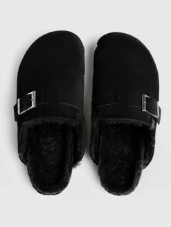 Studded Clogs - Black Shearling