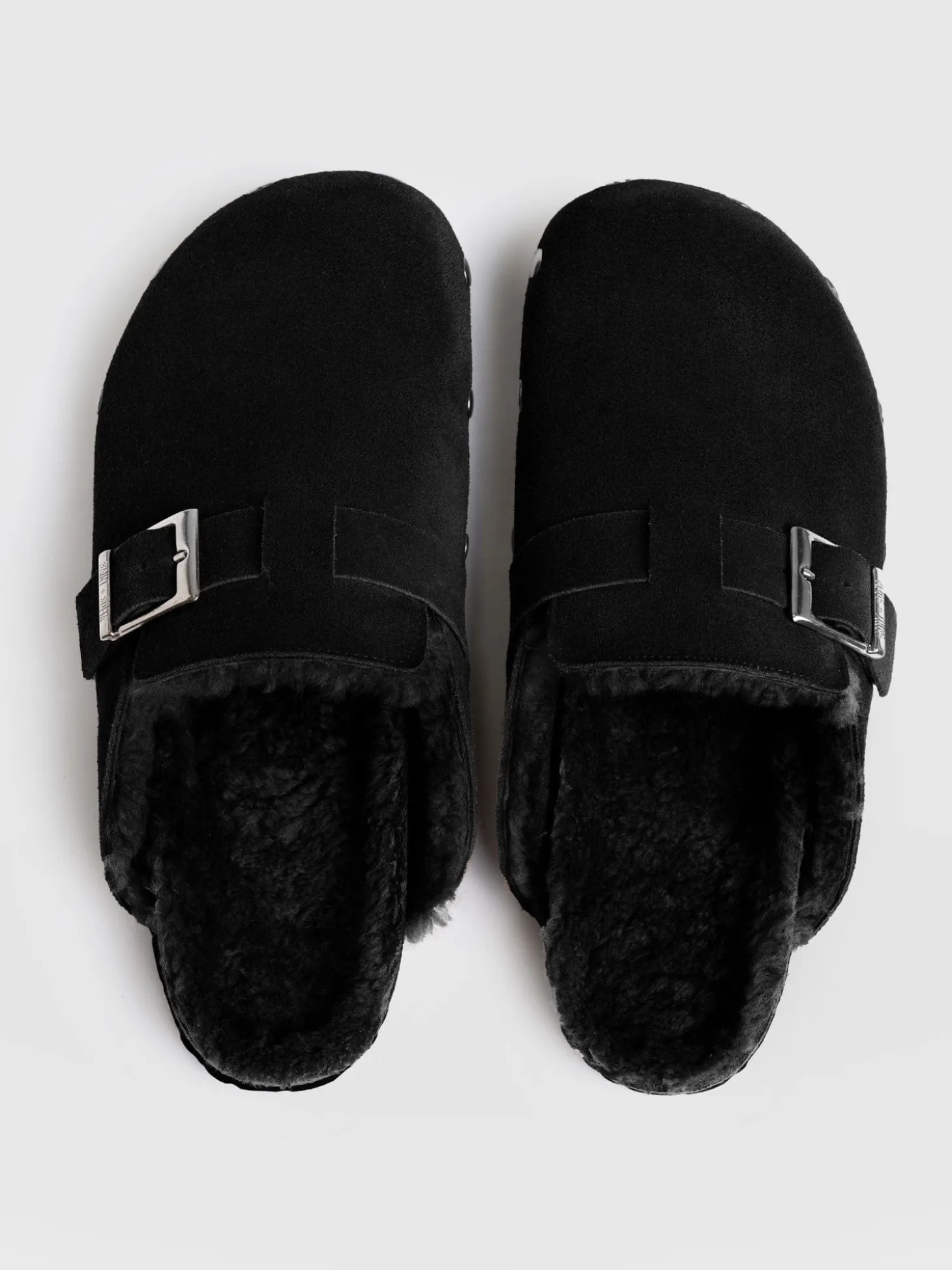 Studded Clogs - Black Shearling