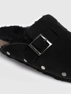 Studded Clogs - Black Shearling